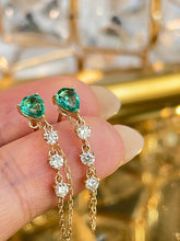 Load image into Gallery viewer, LUOWEND 18K Yellow Gold Fine Jewelry Real Natural Emerald Earrings for Women