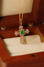 Load image into Gallery viewer, LUOWEND 18K Yellow Gold Real Natural Emerald and Diamond Gemstone Necklace for Women