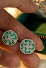 Load image into Gallery viewer, LUOWEND 18K White Gold Real Natural Emerald Natural Diamond Earrings for Women