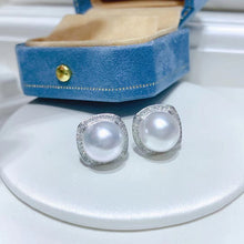 Load image into Gallery viewer, LUOWEND 18K White Gold Real Natural Diamond and Australian White Pearl Earrings for Women