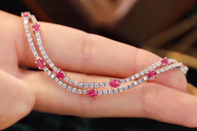 Load image into Gallery viewer, LUOWEND 18K White Gold Real Natural Ruby and Diamond Gemstone Bracelet for Women