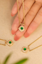 Load image into Gallery viewer, LUOWEND 18K Yellow Gold Real Natural Emerald and Diamond Gemstone Necklace for Women