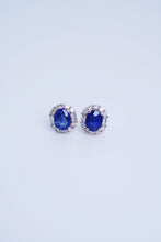 Load image into Gallery viewer, LUOWEND 18K White Gold Real Natural Diamond and Sapphire Earrings for Women