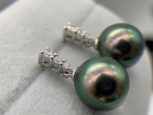 Load image into Gallery viewer, LUOWEND 18K White Gold Real Natural Tahiti Black Pearl Earrings for Women