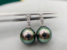Load image into Gallery viewer, LUOWEND 18K White Gold Real Natural Tahiti Black Pearl Earrings for Women