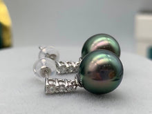Load image into Gallery viewer, LUOWEND 18K White Gold Real Natural Tahiti Black Pearl Earrings for Women