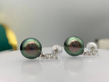 Load image into Gallery viewer, LUOWEND 18K White Gold Real Natural Tahiti Black Pearl Earrings for Women