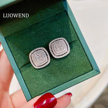 Load image into Gallery viewer, LUOWEND 18K White Gold Real Natural Diamond Stud Earrings for Women