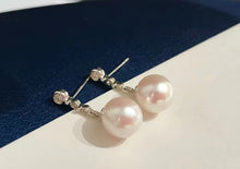 Load image into Gallery viewer, LUOWEND 18K White Gold Real Natural Akoya Pearl Earrings for Women