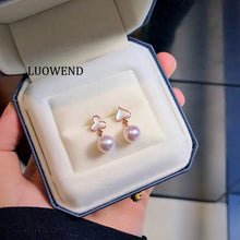 Load image into Gallery viewer, LUOWEND 18K Rose Gold Real Natural Akoya Pearl Earrings for Women