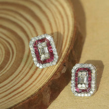 Load image into Gallery viewer, LUOWEND 18K White Gold Real Natural Diamond and Ruby Stud Earrings for Women