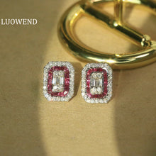 Load image into Gallery viewer, LUOWEND 18K White Gold Real Natural Diamond and Ruby Stud Earrings for Women