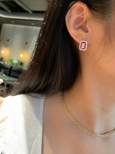 Load image into Gallery viewer, LUOWEND 18K White Gold Real Natural Diamond and Ruby Stud Earrings for Women