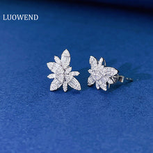 Load image into Gallery viewer, LUOWEND 18K White Gold Real Natural Diamond Stud Earrings for Women