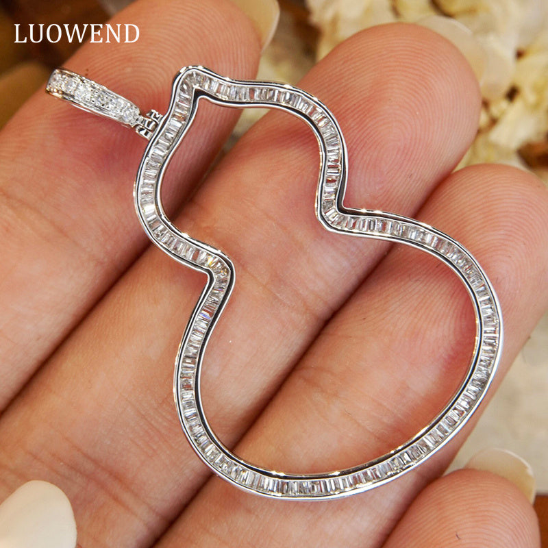 LUOWEND 18K White Gold Real Natural Diamond Necklace for Women