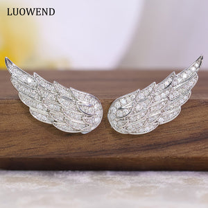 LUOWEND 18K White Gold Real Natural Diamond Stud Earrings for Women