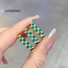 Load image into Gallery viewer, LUOWEND 18K Yellow Gold Real Natural Diamond and Emerald Ring for Women
