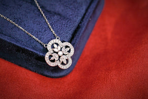 LUOWEND 18K White Gold Real Natural Diamond Necklace for Women