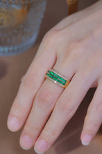 Load image into Gallery viewer, LUOWEND 18K Yellow Gold Real Natural Diamond Natural Emerald Ring for Women
