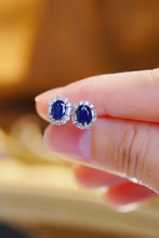 Load image into Gallery viewer, LUOWEND 18K White Gold Real Natural Diamond and Sapphire Earrings for Women
