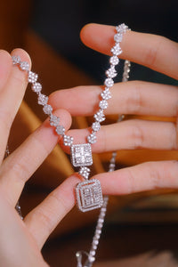 LUOWEND 18K White Gold Real Natural Diamond Necklace for Women