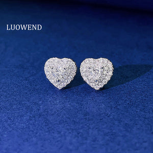 LUOWEND 18K White Gold Real Natural Diamond Stud Earrings for Women