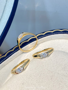 LUOWEND 18K Yellow Gold Natural Diamond Ring for Women