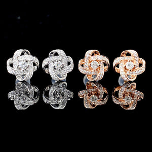LUOWEND 18K White or Rose Gold Real Natural Diamond Stud Earrings for Women