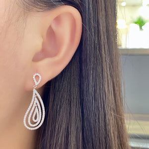 LUOWEND 18K White Gold Real Natural Diamond Drop Earrings for Women