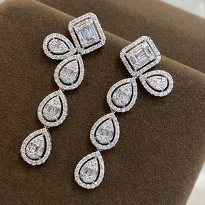 LUOWEND 18K White Gold Real Natural Diamond Drop Earrings for Women