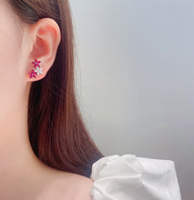 Load image into Gallery viewer, LUOWEND 18K White Gold Real Natural Ruby and Diamond Gemstone Earrings for Women
