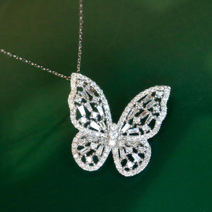 LUOWEND 18K White Gold Real Natural Diamond Pendant Necklace for Women