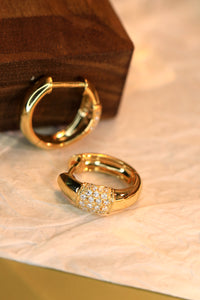 LUOWEND 18K Yellow Gold Real Natural Diamond Hoop Earrings for Women