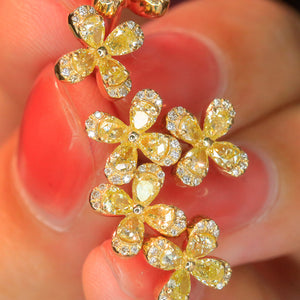 LUOWEND 18K Yellow Gold Real Natural Yellow Diamond Stud Earrings for Women