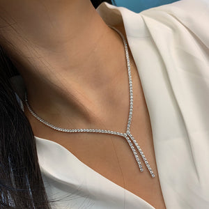LUOWEND 18K White Gold Real Natural Diamond Tennis Necklace for Women