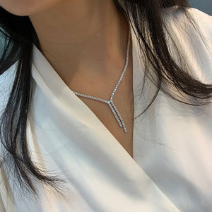 LUOWEND 18K White Gold Real Natural Diamond Tennis Necklace for Women