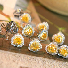 Load image into Gallery viewer, LUOWEND 18K White Gold Real Natural Yellow Diamond Stud Earrings for Women
