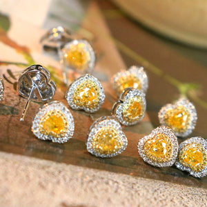 LUOWEND 18K White Gold Real Natural Yellow Diamond Stud Earrings for Women