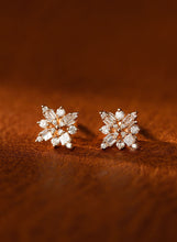 Load image into Gallery viewer, LUOWEND 18K White or Rose Gold Real Natural Diamond Stud Earrings for Women
