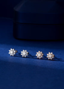 LUOWEND 18K White Gold Real Natural Diamond Stud Earrings for Women