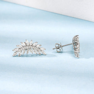 LUOWEND 18K White Gold Real Natural Diamond Stud Earrings for Women