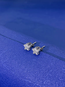 LUOWEND 18K White Gold Real Natural Diamond Stud Earrings for Women