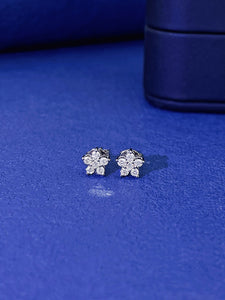 LUOWEND 18K White Gold Real Natural Diamond Stud Earrings for Women