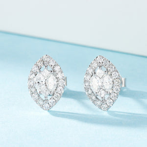 LUOWEND 18K White Gold Real Natural Diamond Stud Earrings for Women