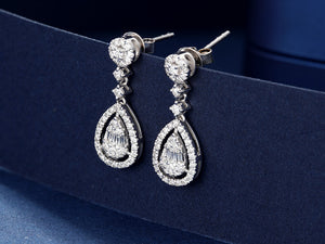 LUOWEND 18K White Gold Real Natural Diamond Stud Earrings for Women