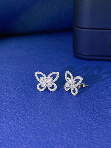 LUOWEND 18K White Gold Real Natural Diamond Stud Earrings for Women