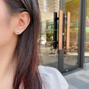 LUOWEND 18K White or Rose Gold Real Natural Diamond Stud Earrings for Women