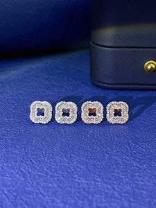 LUOWEND 18K White or Rose Gold Real Natural Diamond Stud Earrings for Women