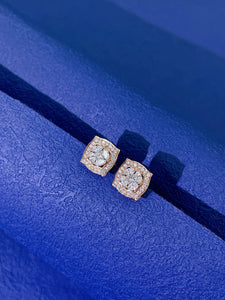 LUOWEND 18K White or Rose Gold Real Natural Diamond Stud Earrings for Women