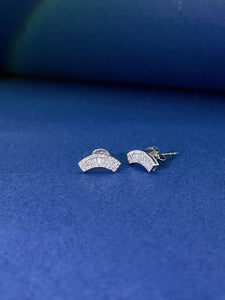 LUOWEND 18K White Gold Real Natural Diamond Stud Earrings for Women